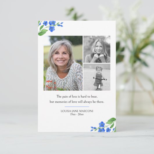 Vergeet me niet 3 Foto-herinneringen van Love Fune Bedankkaart (Staand voorkant)