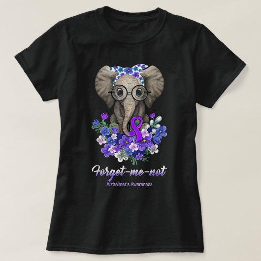 Vergeet me niet Alzheimer's Awareness Elephant Flo T-shirt (Design voorkant)