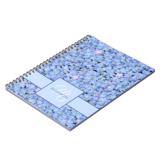 Vergeet me niet blauw bloemnaam + monogram Sjabloo Notitieboek (Linkerzijde)