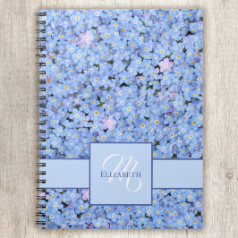 Vergeet me niet blauw bloemnaam + monogram Sjabloo Notitieboek