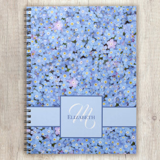 Vergeet me niet blauw bloemnaam + monogram Sjabloo Notitieboek