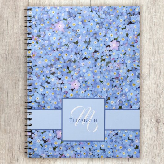 Vergeet me niet blauw bloemnaam + monogram Sjabloo Notitieboek
