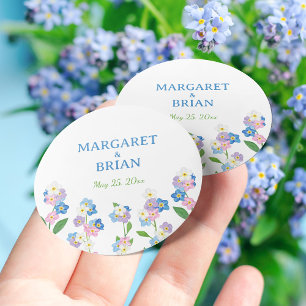 Vergeet me niet blauw & roze bruid bruidegom ronde sticker