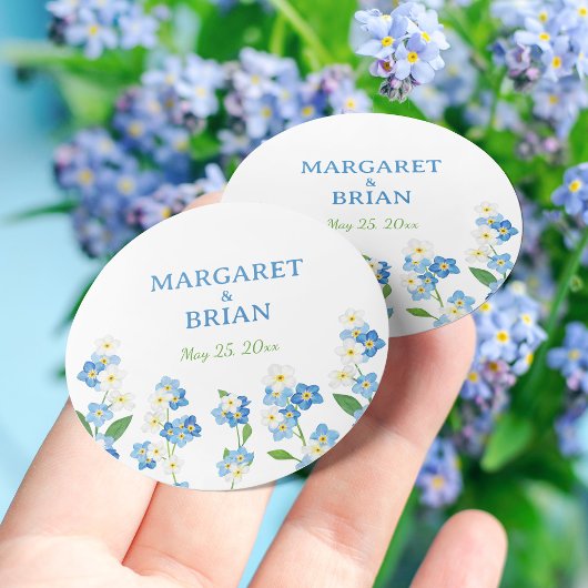 Vergeet me niet Blauw & Wit Bruid Bruidegom Ronde Sticker