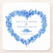 Vergeet-me-niet-blauwe bloem hart krans bruiloft kartonnen onderzetters (Voorkant)