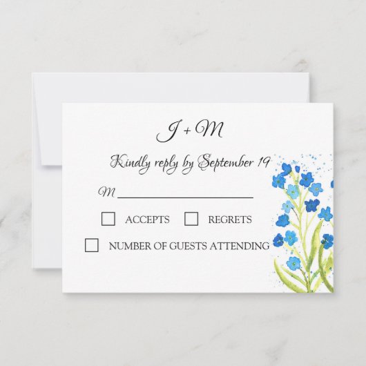 Vergeet me niet Blauwe Bloemen Bruiloft RSVP (Voorkant)