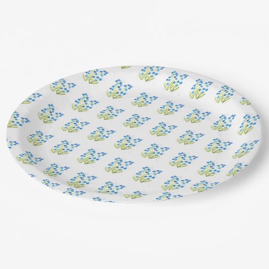 Vergeet me niet Blauwe bloemenbruiloft Waterverf B Papieren Bordje (Gekanteld)