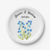 Vergeet me niet Blauwe bloemenbruiloft Waterverf B Papieren Bordje (Voorkant)