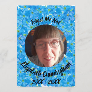 Vergeet me niet Blauwe Floral Foto Memorial Card Kaart