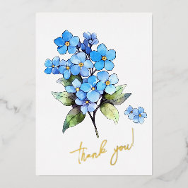 Vergeet-me-niet Bloem "Dank je!" bewerkbaar Folie Feestdagenkaart
