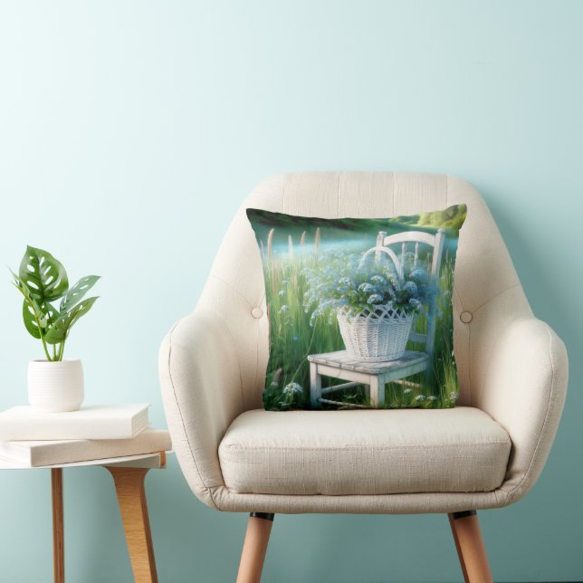 Vergeet-me niet bloem mand kussen (Stoel)