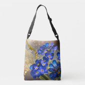 Vergeet me-niet bloem met gouden accenten crossbody tas (Achterkant)