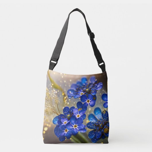 Vergeet me-niet bloem met gouden accenten crossbody tas (Voorkant)