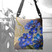 Vergeet me-niet bloem met gouden accenten crossbody tas