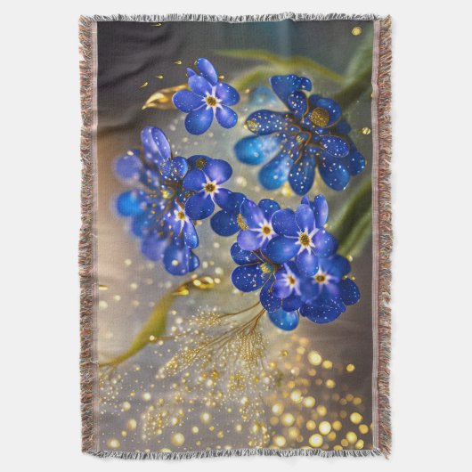 Vergeet me-niet bloem met gouden accenten deken (Voorkant Verticaal)
