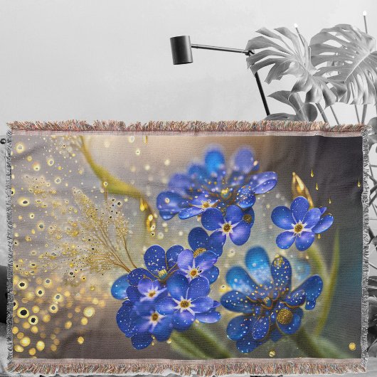 Vergeet me-niet bloem met gouden accenten deken