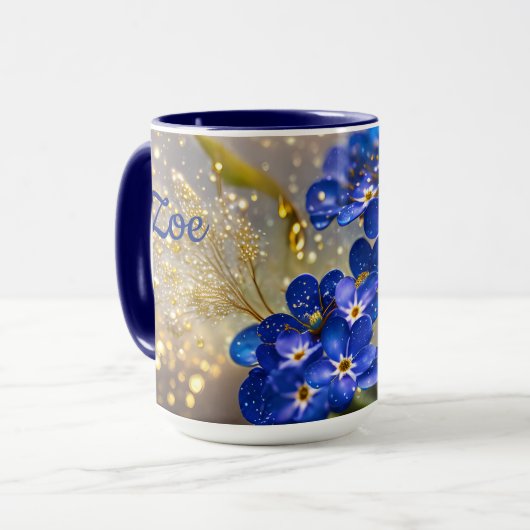 Vergeet me-niet bloem met gouden accenten mok (Voorkant links)