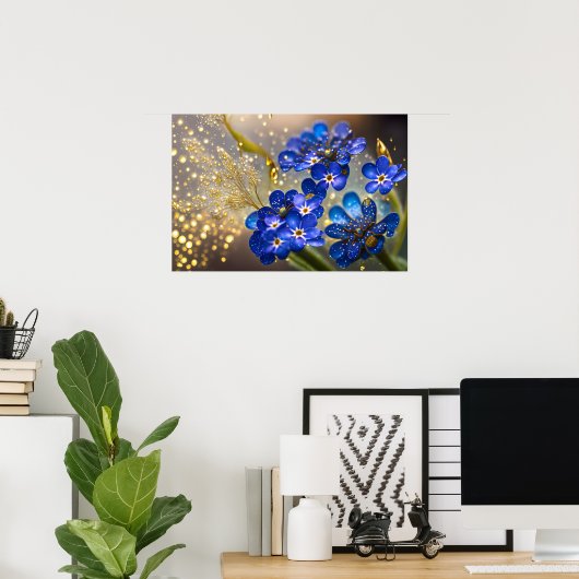 Vergeet me-niet bloem met gouden accenten poster (Thuiskantoor)