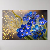Vergeet me-niet bloem met gouden accenten poster (Voorkant)