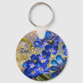 Vergeet me-niet bloem met gouden accenten sleutelhanger (Voorkant)