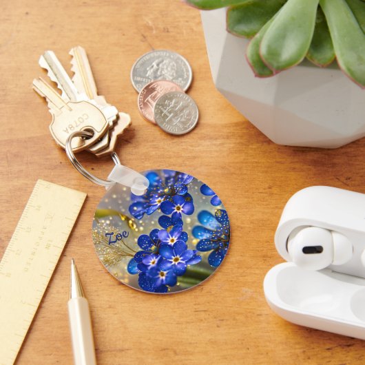 Vergeet me-niet bloem met gouden accenten sleutelhanger (Bureau)