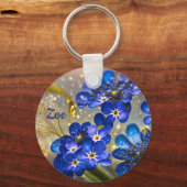 Vergeet me-niet bloem met gouden accenten sleutelhanger (Voorkant)