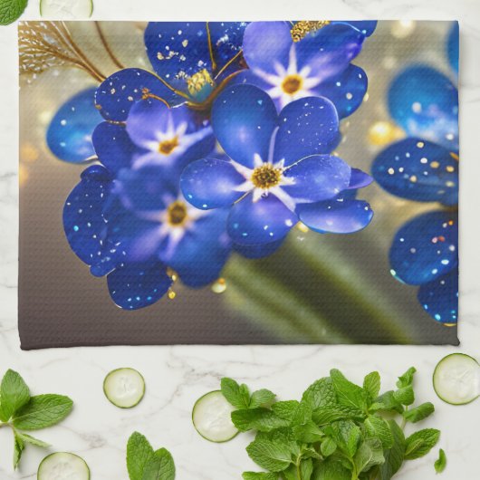 Vergeet me-niet bloem met gouden accenten theedoek (Gevouwen)