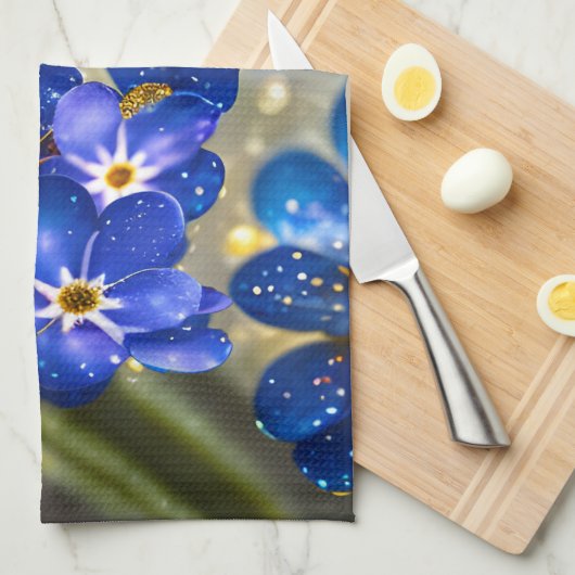 Vergeet me-niet bloem met gouden accenten theedoek (Quarter Fold)