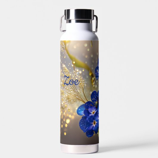 Vergeet me-niet bloem met gouden accenten waterfles (Voorkant)
