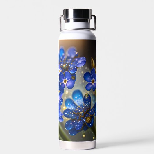 Vergeet me-niet bloem met gouden accenten waterfles (Achterkant)