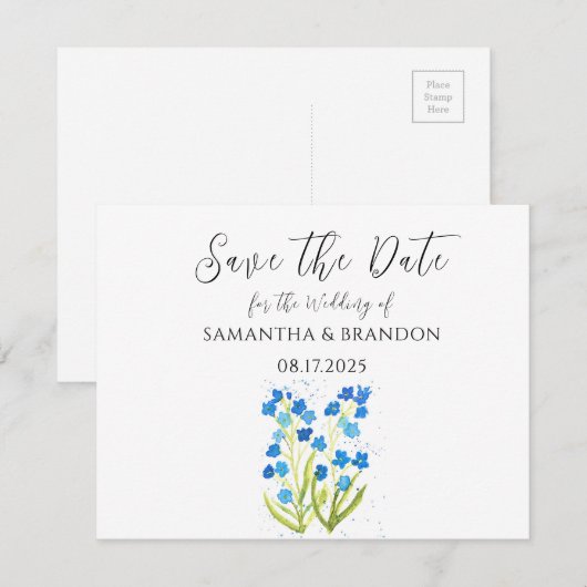 Vergeet me niet bloem Waterverf Blauw Bloemen Rust (Voorkant / Achterkant)