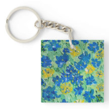 Vergeet-me-niet Bloemen Acryl Vierkante Sleutelhan
