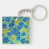 Vergeet-me-niet Bloemen Acryl Vierkante Sleutelhan Sleutelhanger (Achterkant)