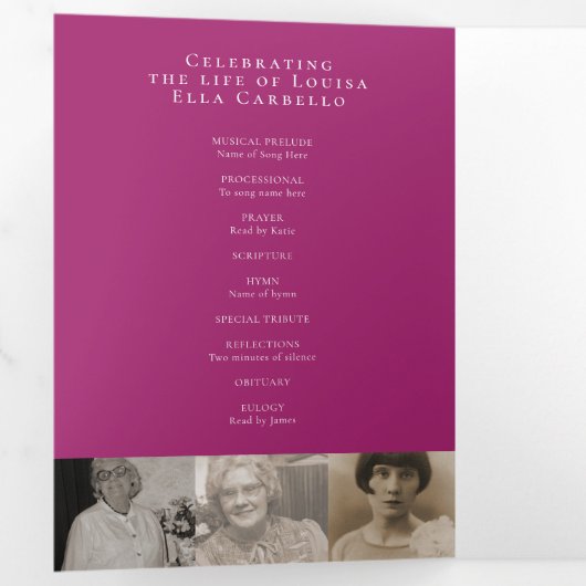 Vergeet-me-niet bloemen hart roze begrafenis drieluik programma (Binnenzijde eerst)