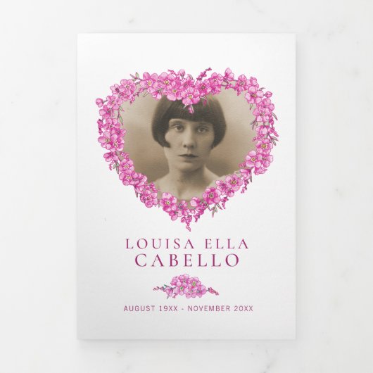 Vergeet-me-niet bloemen hart roze begrafenis drieluik programma (Cover)