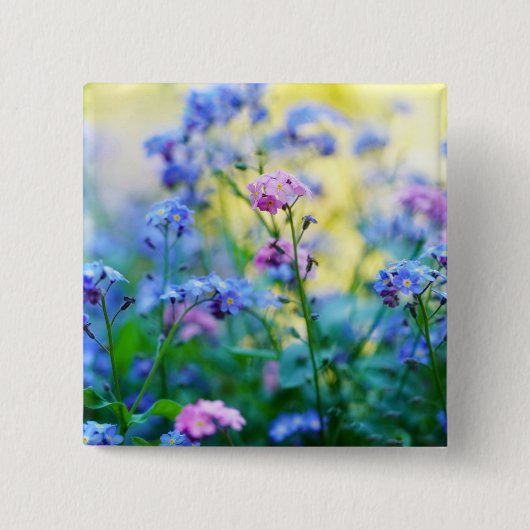 Vergeet-me-niet bloemen vierkante button 5,1 cm (Voorkant)