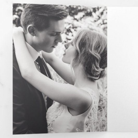 Vergeet-me-niet bloemenhart krans kunst bruiloft drieluik programma (Binnenzijde eerst)