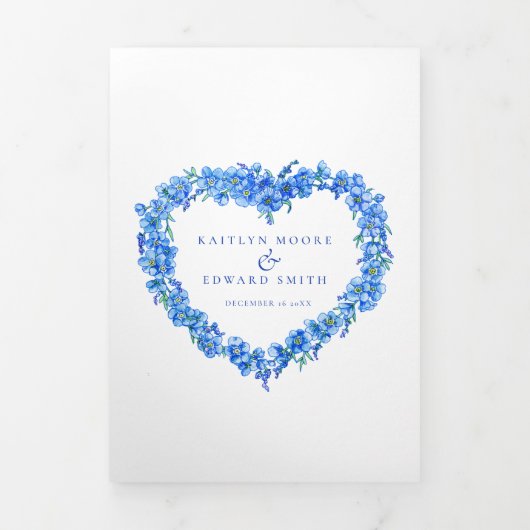 Vergeet-me-niet bloemenhart krans kunst bruiloft drieluik programma (Cover)