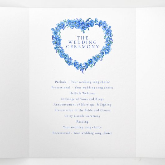 Vergeet-me-niet bloemenhart krans kunst bruiloft drieluik programma (Binnenkant midden)