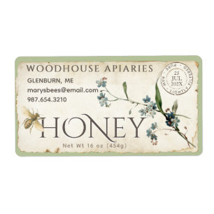 Vergeet-me-niet-bloemperkamhoning van bijen etiket