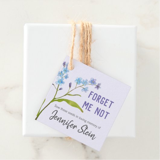 Vergeet me niet bloemzaad begrafenis gedenkteken bedankjes labels (In situ)