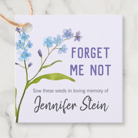 Vergeet me niet bloemzaad begrafenis gedenkteken bedankjes labels (Voorkant)