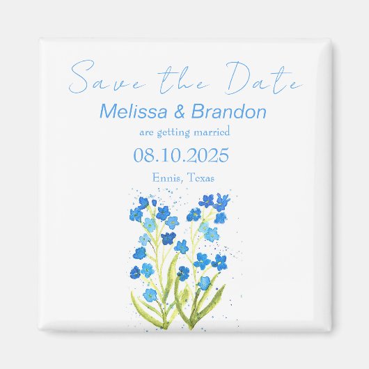 Vergeet me niet Blue Floral Spring Rustieke bruilo Magneet (Voorkant)