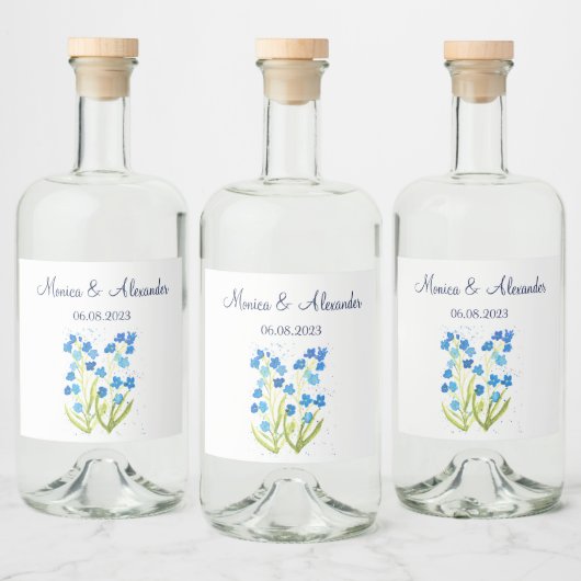 Vergeet me niet Blue Floral Spring Wedding Likeurfles Etiket (Flessen)