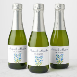 Vergeet me niet Blue Floral Spring Wedding Sparkling Wijnetiket