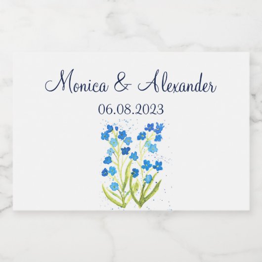 Vergeet me niet Blue Floral Spring Wedding Sparkling Wijnetiket (Enkel label)
