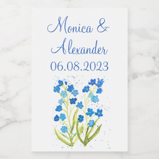 Vergeet me niet Blue Floral Spring Wedding Wijn Etiket (Enkel label)