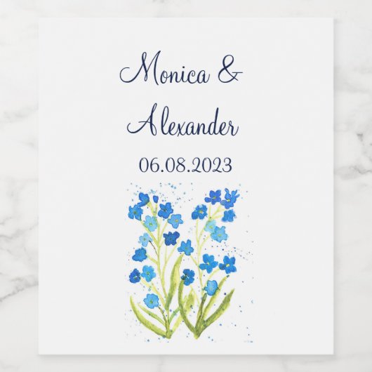 Vergeet me niet Blue Floral Spring Wedding Wijn Etiket (Enkel label)
