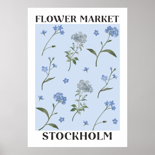 Vergeet me niet Blue Floral Waterverf Bloemenmarkt Poster (Voorkant)