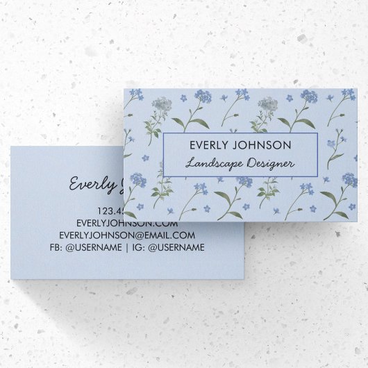 Vergeet me niet Blue Floral Waterverf Visitekaartje